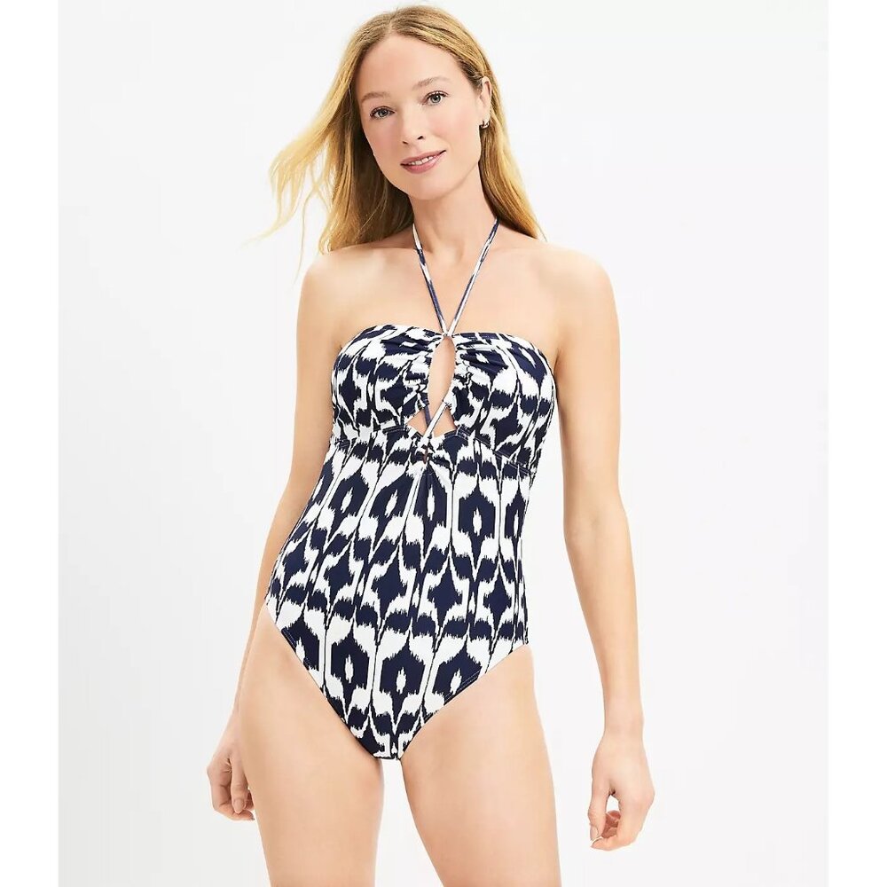 Ann Taylor Loft Beach Island Ikat Keyhole Bandeau One Piece Swimsuit M